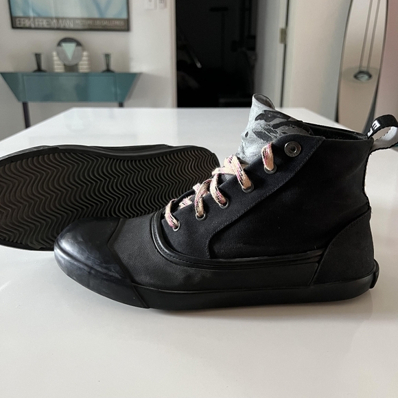 Lanvin mid-top "Error" reflective avant garde black and gray high top sneakers - Picture 2 of 5